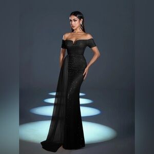 Black Long Sleeve Mock Neck Cocktail Gown